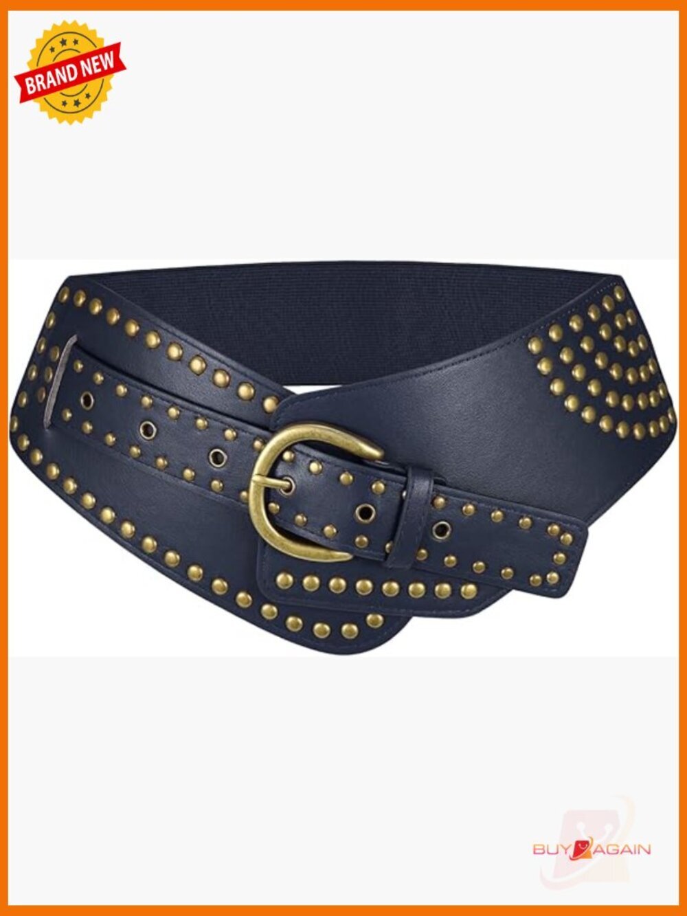 Vintage Elastic Wide Waist Belt with Rivets Metal Buckle Stretchy